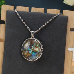 Anhänger Halsketten Natürliche Stein Halskette Runde Abalone Shell Link Kette Heilkristalle Charms Für Frauen