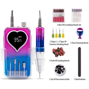 Nail Manicure Set Professional Nail Polish Machine Carbon Brush 35000 rpm Portable Electric Nail Drill Low Buller Sander Manicure Pedicure Tools 230609