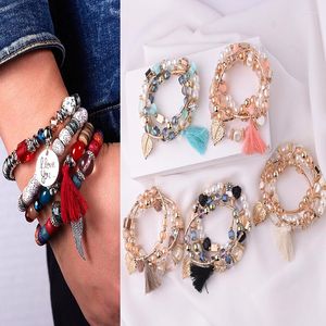 Charm Armband Fashion Armband för kvinnor Boho Crystal Beads Multi-Layer Wrap Bridal Bridesmaid Beach Party Jewelry Gift