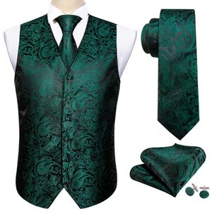 Gilet da uomo Gilet di seta floreale verde Gilet da uomo Abito slim Gilet Paisley Cravatta Fazzoletto Gemelli Cravatta Gilet Business Barry.Wang Design 230609