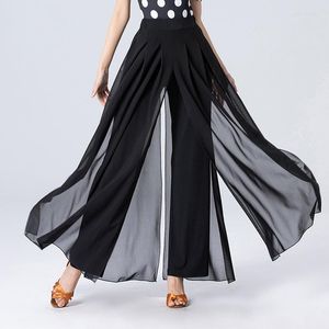 Stage Wear Latin Dance Pants Modern Practice Clothes Trousers Split Ballroom Elastic Waist National Standard Women's