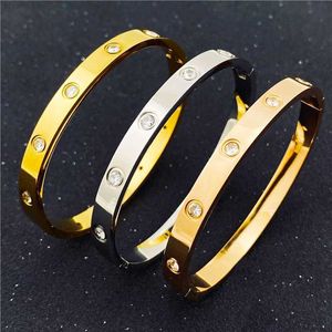 Venda Direta do Fabricante Aço Titânio Banhado a Ouro Bracelete Banhado a Prata Casal Zircão Love Screw com Fecho