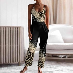 Women's Two Piece Pants Women Fashion Leopard Print Set For Sleeveless Vest Top And Long Casual Outfit High Waist With Pocket