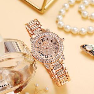 Armbanduhren Luxus Frauen Diamant Uhren Rose Gold Strass Uhr Elegante Mode Damen Quarz Weibliche Relogio feminino