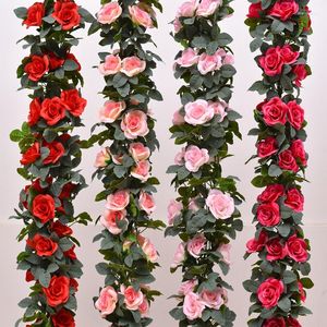 Fleurs décoratives 16 têtes Simulation Rose fleur rotin mariage maison climatisation conduite d'eau escaliers décoration 2.3 m faux