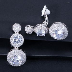 Backs Earrings ThreeGraces Bling Cubic Zirconia Round Shape Non Pierced Ear Clips On For Women Fashion Bridal Party Jewelry EJ0038