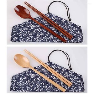 Pałeczki drewniane łyżka prosta zestaw japoński kombinacja wygodna zastawa stołowa na zewnątrz podróżną z torbą z tkaniny