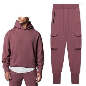 Herrspårar Hösten Män Tracksuit 2 -stycken Herrdräkt Fashion Cotton Sports Hoodie Sweatpants Set High Quality Sportswear