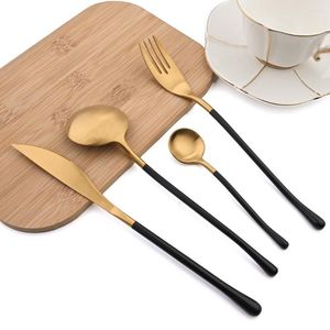 식기 세트 awayous 24pcs cutlery 304 스테인레스 스틸 커피 스푼 및 포크 나이프 블랙 골드 주방 저녁 식사 용기 세트