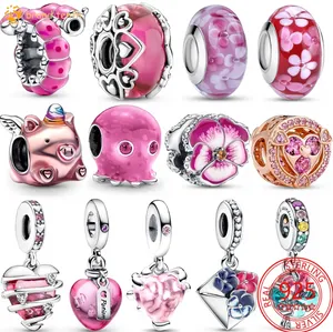 925 Sterling Silver för Pandora Charms Authentic Bead Caterpillar Butterfly Tree Murano Glass Pansy Clip