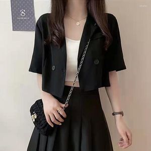 Women's Suits Short Sleeve Women Blazers Sweet Solid Trendy Korean Style Stylish Ladies Clothes Elegant Office-look All-match Ins Slim Coats