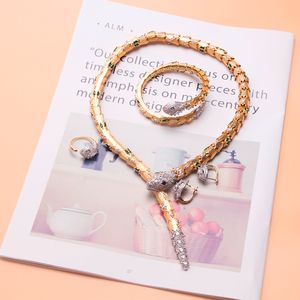 fashion pink green gold snake chain diamond Pendants choker long necklaces for women set mom girls designer jewelry ring Party Christmas Wedding gifts Birthday