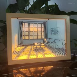 Bordslampor 3D Sunshine Drawing Night Light Simulate Lighting Målning Konst Creative Anime Style Bedroom Decoration Atmosphere Desk Lamp gåva