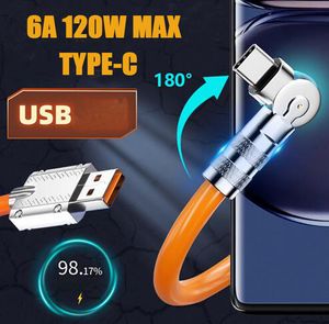 180 Derece Döndür 6A USB Tip C Mikro Veri Kablosu 1m 3ft 1.5m Android Hızlı Şarj Kablosu Süper Hızlı Şarj Cihazı PD 120W MAX PD Huawei Samsung S23 Gan Metal