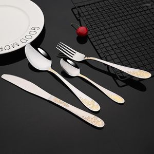 Dinnerware Sets Luxury Wedding Silverware Cutlery Set Silver Plated Dinner Knife Fork Spoon Teaspoon Retro Kitchen Tableware Flatware