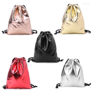 Borse da scuola Zaino con coulisse impermeabile Borsa in pelle PU Donna Sport Palestra 066F