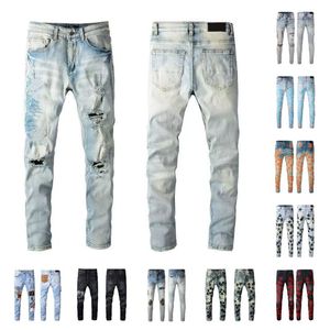 jeans miri jeans de grife masculino High Street Men preto rasgado Jean Mens Designer Rip Pants Denim Blue Star Patches Straight Zipper Fly Hole Motocicleta