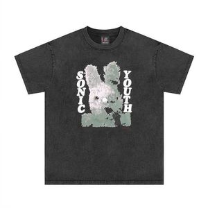 Iv7i Nieuwe stijl T-shirts voor dames en heren Modeontwerper Saint Michael Rock Rabbit Washed Old Korte mouw Vintage High Street Losse ronde hals