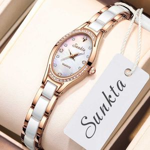 Lige Sunkta Ladies Watches 패션 우아한 쿼츠 시계 여성 드레스 손목 시계 라인 스톤 다이얼 로즈 골드 스틸 밴드 시계 230605