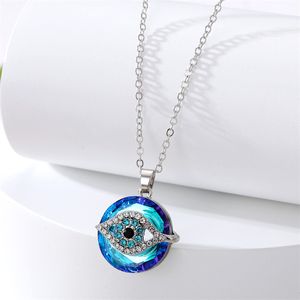 Turkish Evil Eye Necklace For Women Bling Crystal Lucky Blue Eye Pendant Choker Necklace