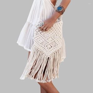 Borsoni Fitshinling Bohemian Summer Fringe Crochet per le donne Holiday White Shoulder Bag Female 2023 Handmade Fashion Beach Handbags