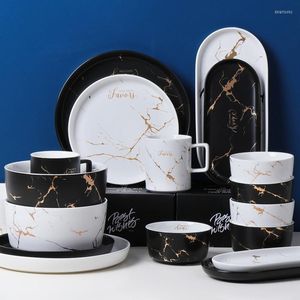 Conjuntos de louça Conjunto de pratos leves de luxo Conjunto de pratos de cerâmica para casa criativo Personalidade Tigela de sopa Simples Europeu Ins Nórdico