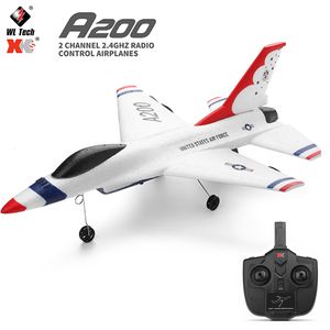 ElectricRC-flygplan WLTOYS XK A200 RC Airplane F-16B Drone 2.4G Aircraft 2CH Fixed Wing EPP Electric Model Remote Control Fighter Toys for Children 230609