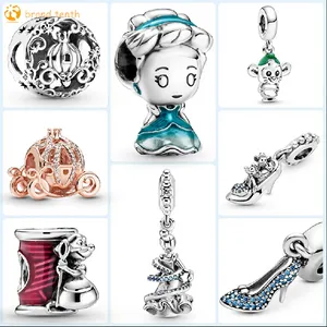 925 prata esterlina para encantos de pandora pingente autêntico pingente mulheres pulseiras beads série de princesas de carros de abóbora