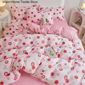 Bedding sets Pink Strawberry Rabbit Bedding Set Princess Girl Heart Double Queen King Size Bed Sheet Duvet Cover Soft Quilt Cover case Z0612