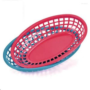 Plates 6-12pcs 9.5'' Plastic Fast Basket Dog Serving Trays Dinner Dishes Plate Blue Restaurant Bar Accessories