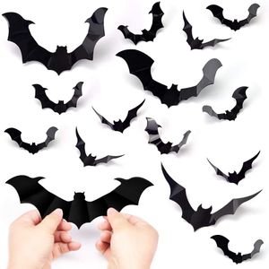 48/36/24pcs Halloween Bats Adesivos de parede Decorações para casa interior/exterior tamanho misto 3D assustador morcegos janela decalque adesivos