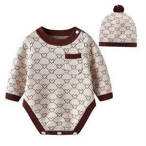 Baby Bodysuits Long Sleeve Fashion Autumn Winter Newborn Infant Boy Girl Cotton Knitted Jumpsuits Hats Outfits Sets 2pcs Clothes2739