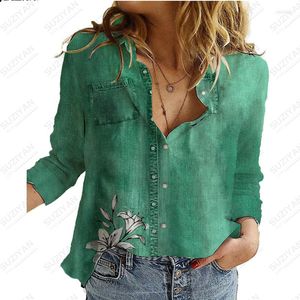 Women's Blouses 2023 Summer D Printed Women's Long Sleeve Shirt Casual Elegant Button Cardigan Street Style Chiffon Breathable