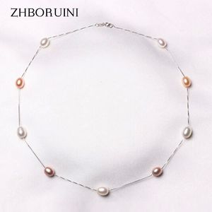 Pendant Necklaces ZHBORUINI Fine Pearl Necklace 925 Sterling Silver Pearl Jewelry Natural Freshwater Pearl Choker Pendants Jewelry For Women Gift 230609