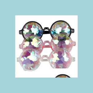 Discoteca Óculos de Caleidoscópio Lentes de Cristal Arco-Íris Vidro de Difração Prisma Óculos para Férias Dança Punk i0612