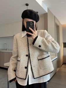 Kvinnorjackor 2023 Spring Autumn Women Tweed Jacket Högkvalitativ liten doft Singel Breasted Korean Short Elegant Coat A286