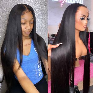 13x4 Bone Straight Lace Front Peruca de cabelo humano Lace Frontal Wig Straight Lace Closure Perucas para mulheres pré arrancadas com cabelo de bebê