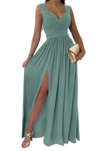 Long Sweety Formal Evening Dresses Side Split Lace Deep V-Neck A-Line Chiffon Plus Size Prom Party Gowns 18