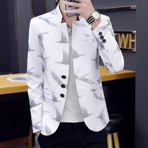 Men's Suits Blazers Men Stand Collar Printed Blazer Teenager Slim Fit Casual Handsome Blazer 230612