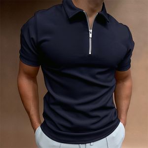 Men's Polos Men's Solid Color Polo Shirt Short Sleeve Turn-Down Collar Zipper Polo Shirt for Men Casual Streetwear Summer Male Tops 230609