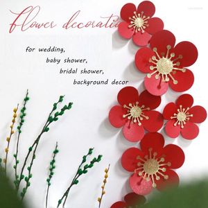 Party Decoration 6pcs Red Plum Blossom Paper Flower Chinese Wedding Anniversary Backdrop Nursery Wall Background