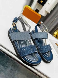 Mulheres Paseo Flat Comfort Sandálias Luxo Summery Denim Sandy Beach Chinelos Slides Flip Flops Tamanho Us 4-11