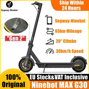 EUストックオリジナルNinebot by Segway Max G30スマート電気スクーター折りたたみ65kmマイレージキックスクーターデュアルブレーキスケートボードG30p VAT Gen 2を含むアプリ