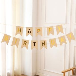 Party Decoration Happy Birthday Banner Decorations Garlands Cowhide Paper Bronzing Flag Pennants Baby Shower Supplies Favors Gifts