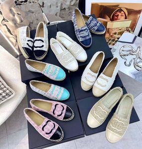 Designer de luxo verão ao ar livre feminino alpargelas mocassins fisherman lona de sapatos planos algodão tweed tweed grosgrain mulher rancor sapatos casuais sapatos