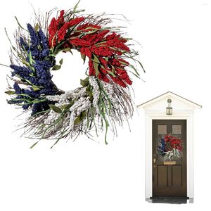 Decorative Flowers For Front Door July Garland With Leaves DIY Craft Independence Day Wreath Red White Blue Holiday Summer Home Use