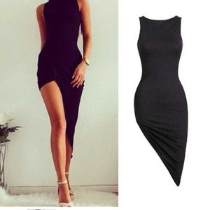 Casual Dresses New Sexy Oblique Pendulum Summer Women Dress Oneck Solid ärmlös Slim Dress Female Asymmetrical Mini Party Dress Z0612