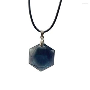 Pendant Necklaces Natural Blue-Green Fluorite Hexagram Crystal Healing Fashion Necklace Classic Jewelry Girl Handmade Ornament Gift 1PCS