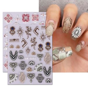5D -prägling lyxig blomma nagel klistermärke retro spets totem naglar klistermärke diy nagel dekoration