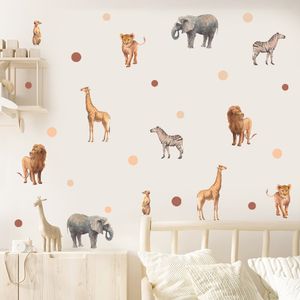 African Wild Animals Lion Elephant Polka Dots Wall Stickers Children's Nursery Vinyl Wall Decal Baby Kids Boy Room Home Decor